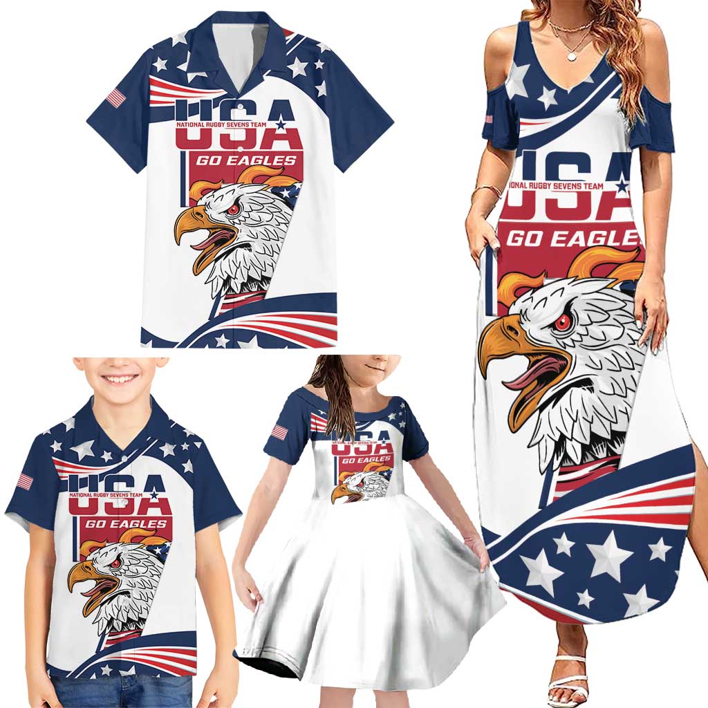 Custom USA Rugby Sevens Family Matching Summer Maxi Dress and Hawaiian Shirt Go Eagles Flag Style - Wonder Print Shop