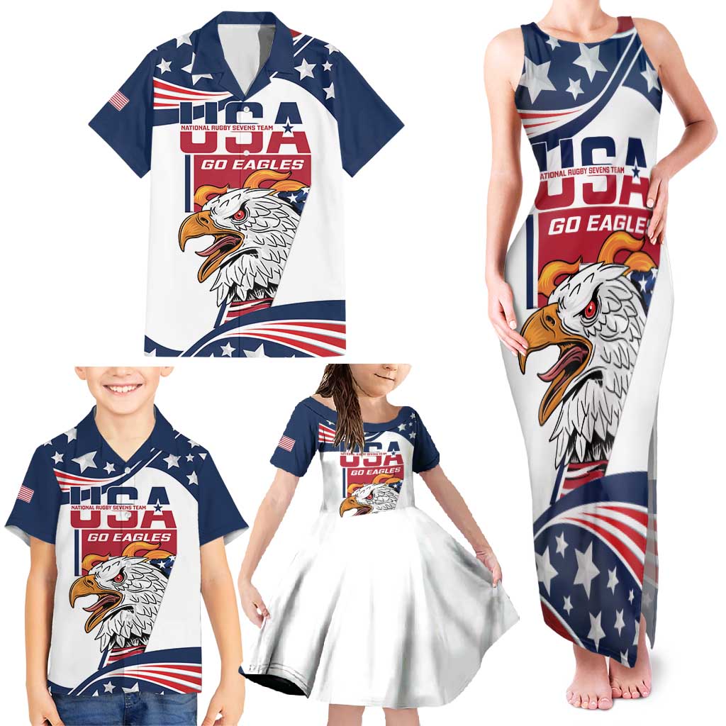 Custom USA Rugby Sevens Family Matching Tank Maxi Dress and Hawaiian Shirt Go Eagles Flag Style - Wonder Print Shop