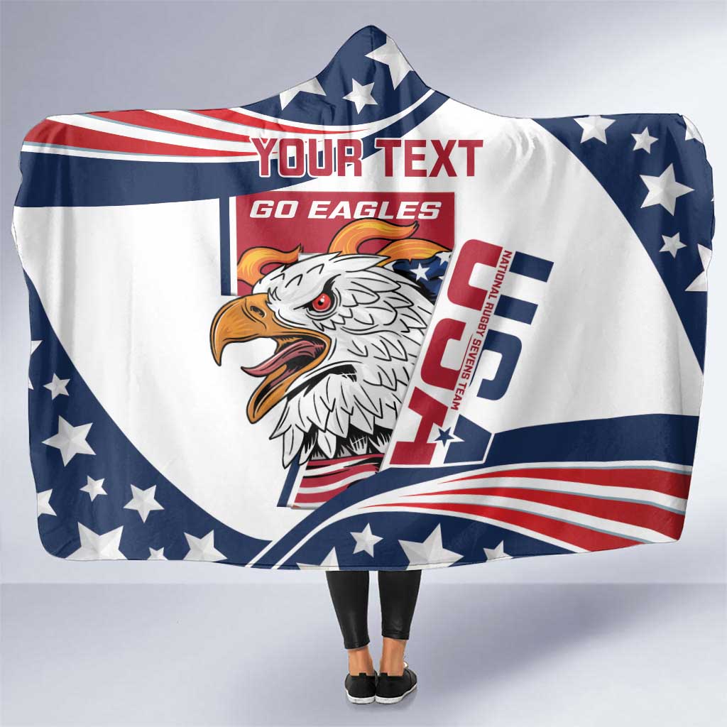 Custom USA Rugby Sevens Hooded Blanket Go Eagles Flag Style