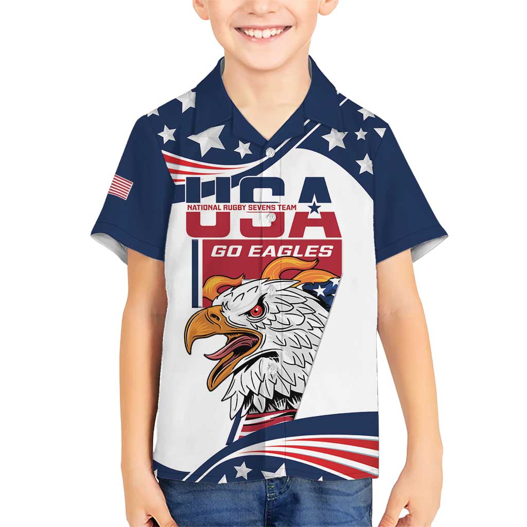 Custom USA Rugby Sevens Kid Hawaiian Shirt Go Eagles Flag Style - Wonder Print Shop