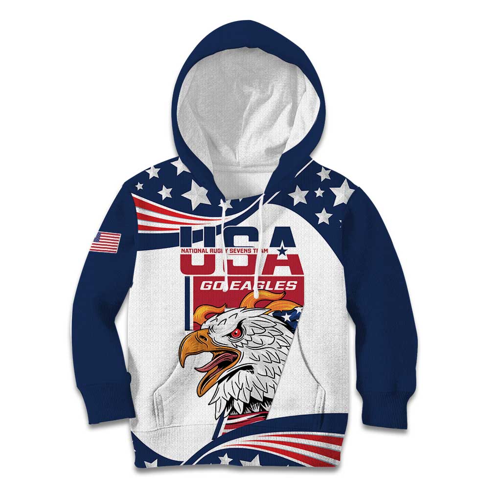 Custom USA Rugby Sevens Kid Hoodie Go Eagles Flag Style - Wonder Print Shop