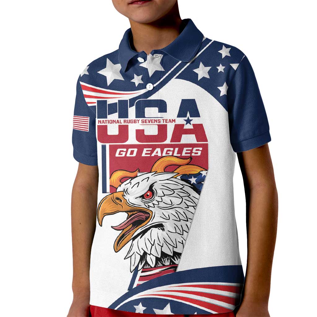 Custom USA Rugby Sevens Kid Polo Shirt Go Eagles Flag Style - Wonder Print Shop