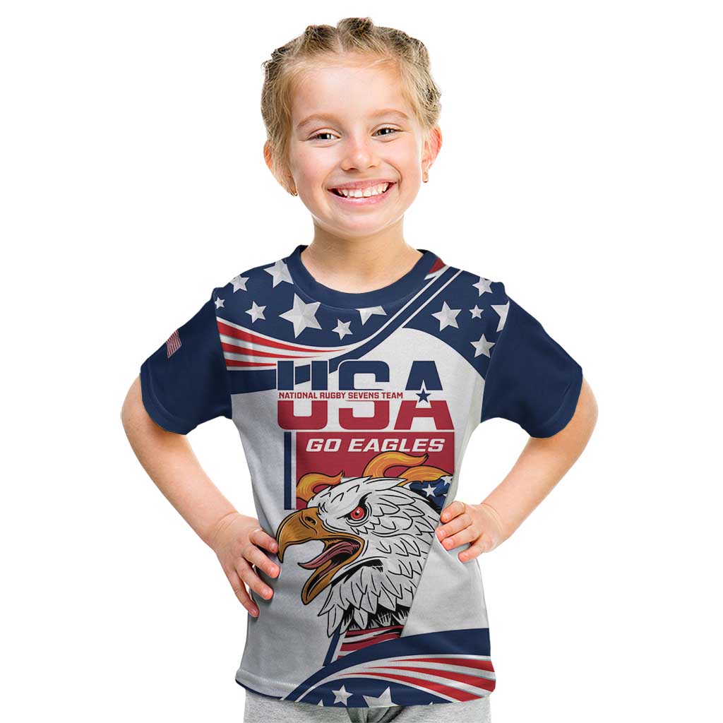 Custom USA Rugby Sevens Kid T Shirt Go Eagles Flag Style - Wonder Print Shop