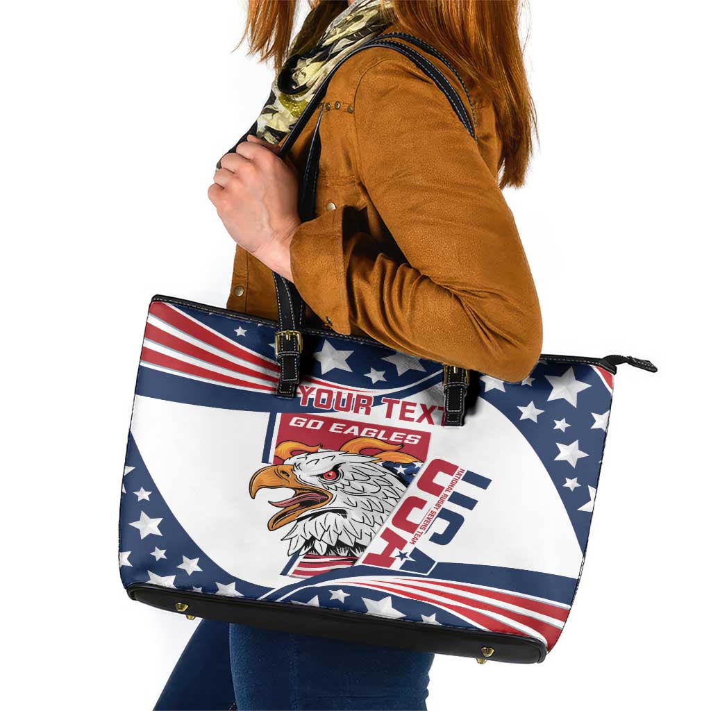 Custom USA Rugby Sevens Leather Tote Bag Go Eagles Flag Style