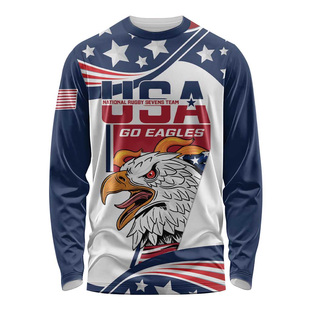 Custom USA Rugby Sevens Long Sleeve Shirt Go Eagles Flag Style - Wonder Print Shop