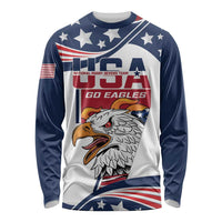 Long-sleeve rugby sevens shirt, navy and white with stars, eagle and U.S. flag print