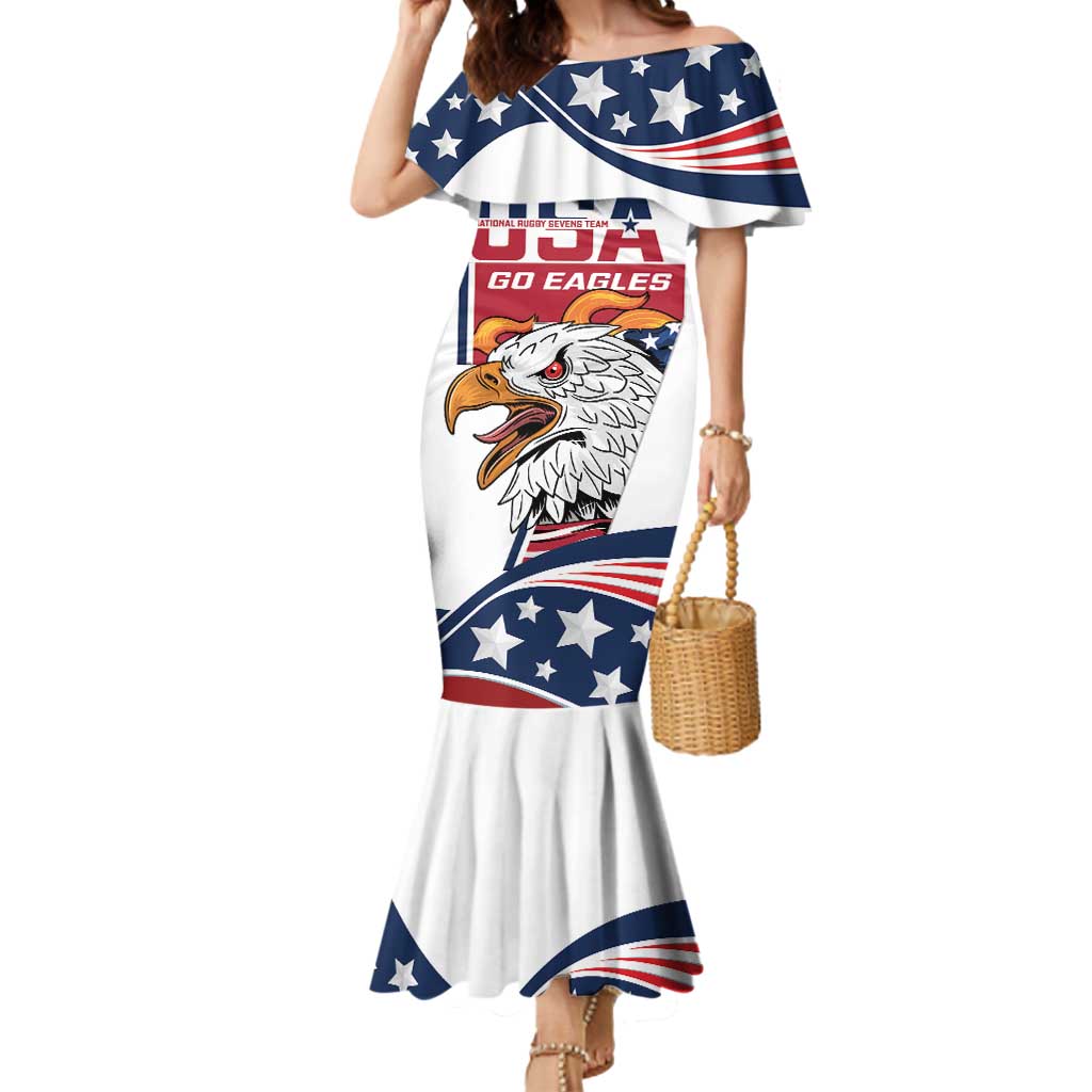 Custom USA Rugby Sevens Mermaid Dress Go Eagles Flag Style - Wonder Print Shop