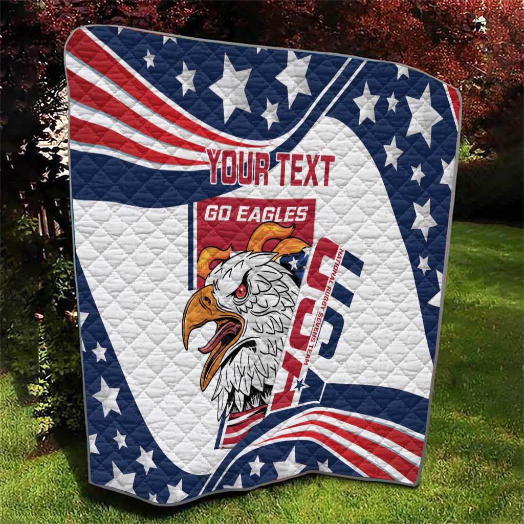 Custom USA-style quilt blanket featuring star patterns, red stripes, and an eagle head