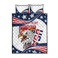 Quilt and two pillow covers with white diamond quilting, eagle face and stars pattern