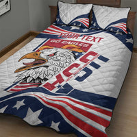 Quilt bed set with eagle graphic, red-white-blue flag stripes and two matching pillows