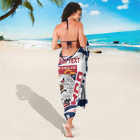 White and navy star-striped sarong with eagle emblem, tied wrap style at back view.