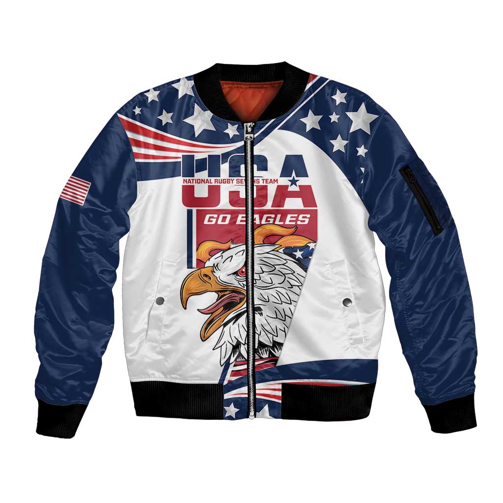 Custom USA Rugby Sevens Sleeve Zip Bomber Jacket Go Eagles Flag Style