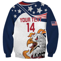 Rugby sevens sweatshirt, navy with white panel, star trim, eagle head, YOUR TEXT and 14