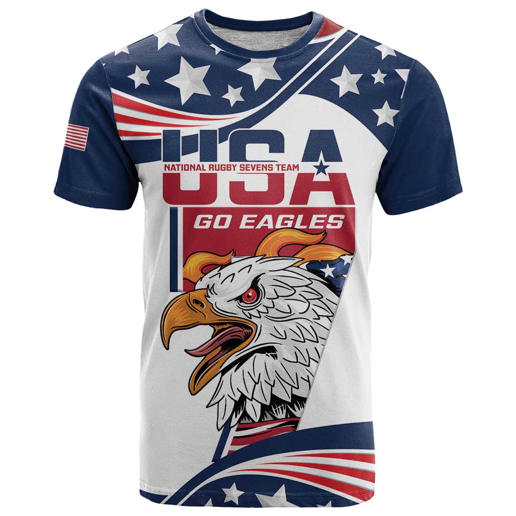 Custom USA Rugby Sevens T Shirt Go Eagles Flag Style