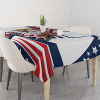 White tablecloth with blue stars and red-white striped eagle design