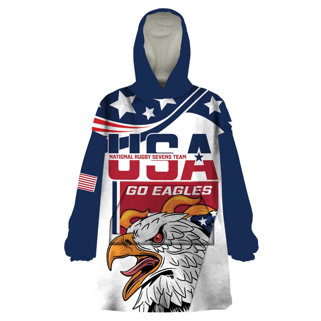 Custom USA Rugby Sevens Wearable Blanket Hoodie Go Eagles Flag Style