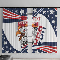 Custom USA rugby sevens window curtain panels with eagle graphic, stars, and red-white stripes