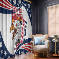 USA rugby sevens window curtain panel with eagle face, navy stars, and red-white flag stripes
