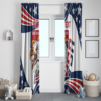 USA rugby sevens window curtains with eagle graphic, star shapes, and red-white stripes