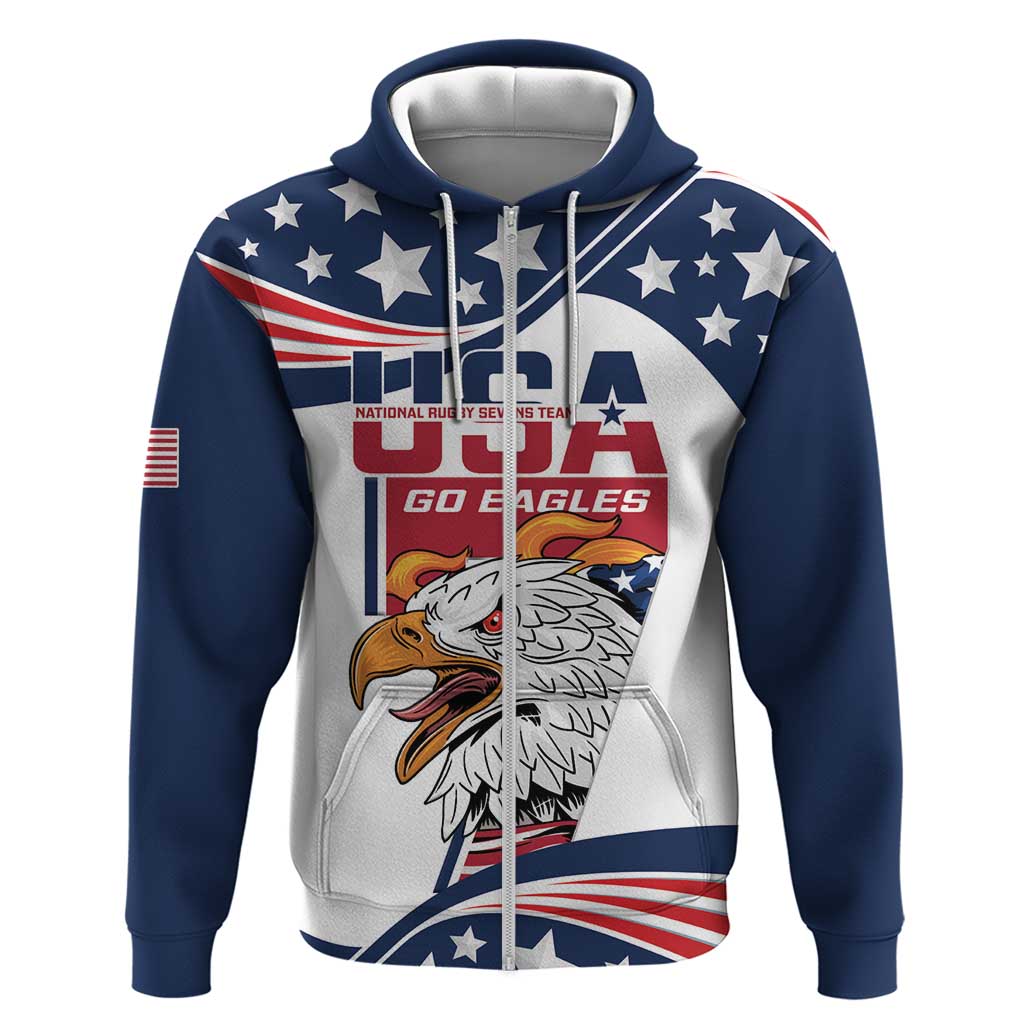 Custom USA Rugby Sevens Zip Hoodie Go Eagles Flag Style