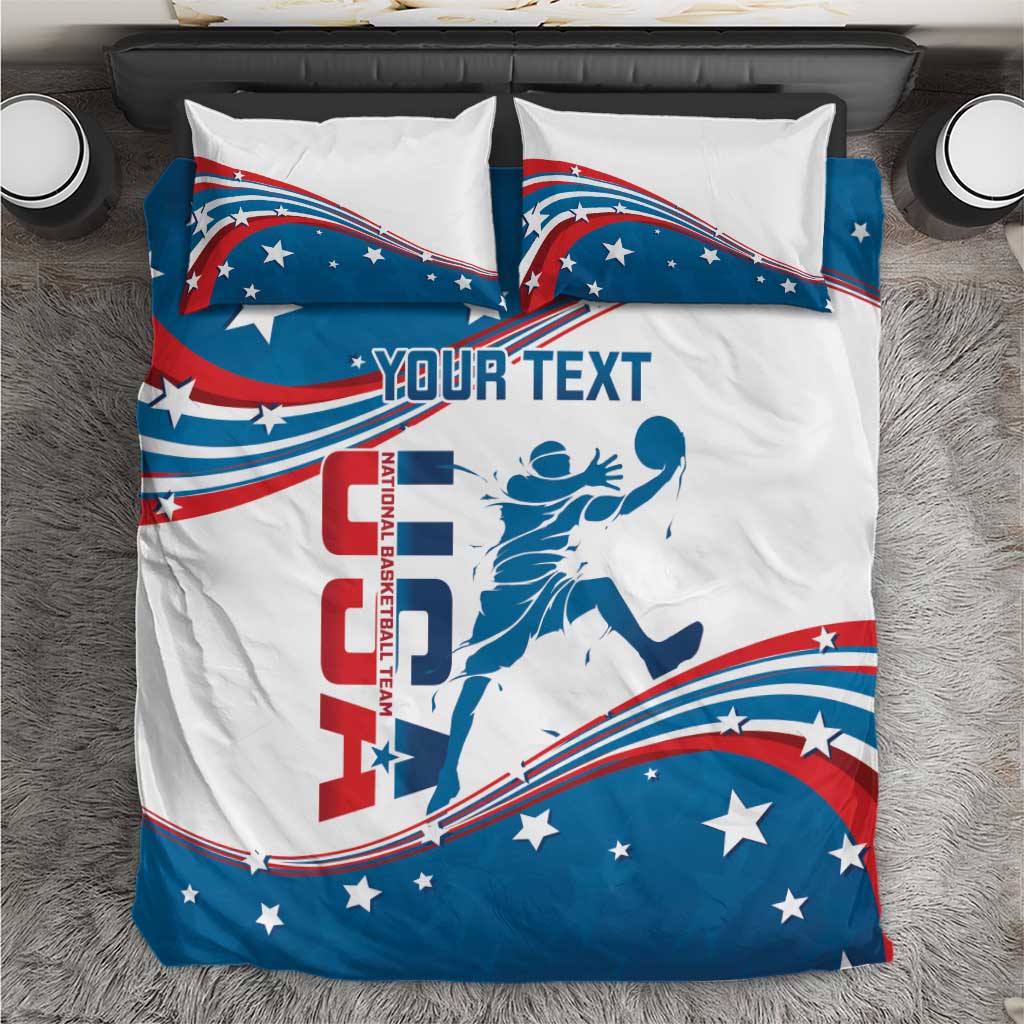 Basketball bedding set with white, blue, and red patriotic court design and 2 pillowcases