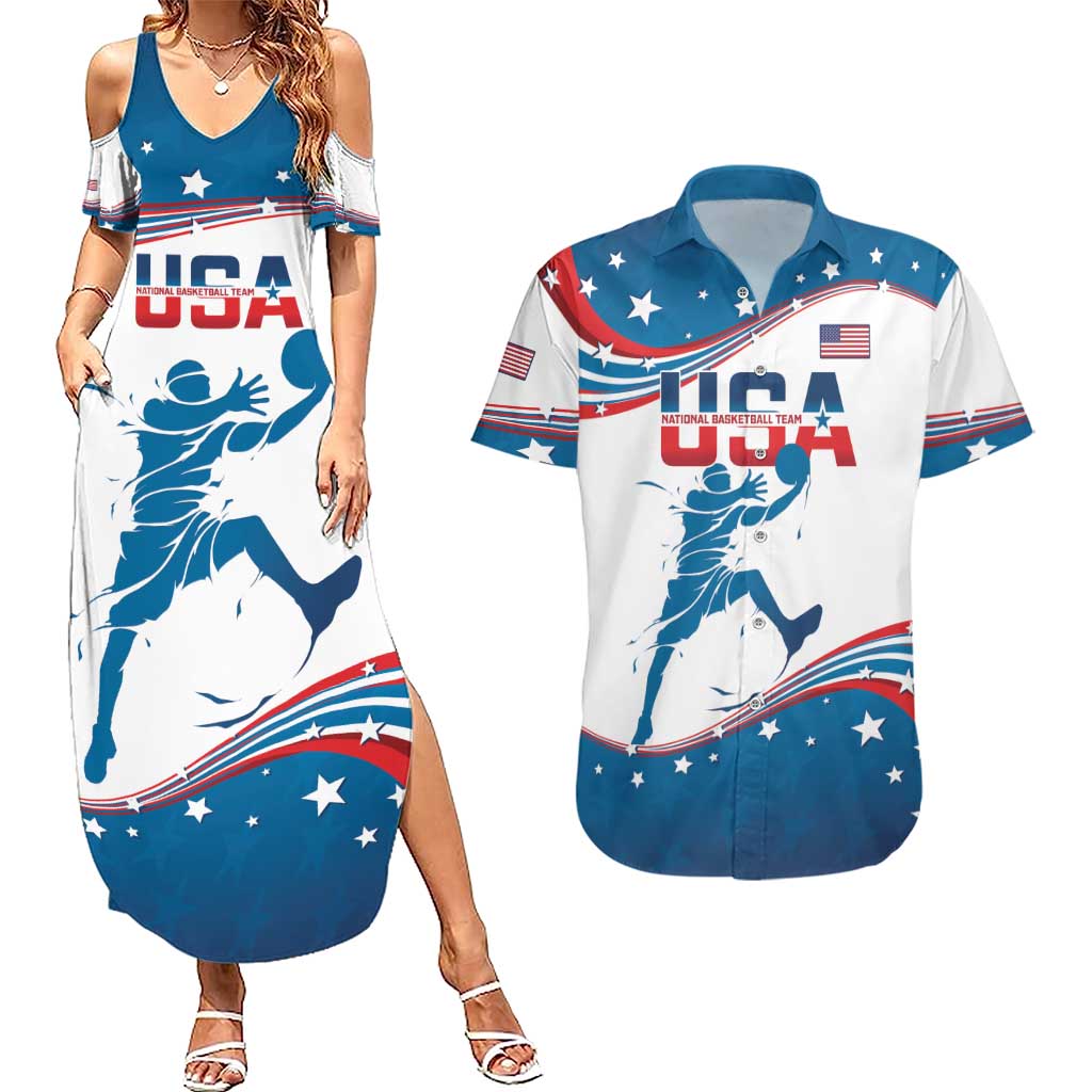 Custom USA Basketball Couples Matching Summer Maxi Dress and Hawaiian Shirt 2024 Go Dream Team Curve Style - Wonder Print Shop