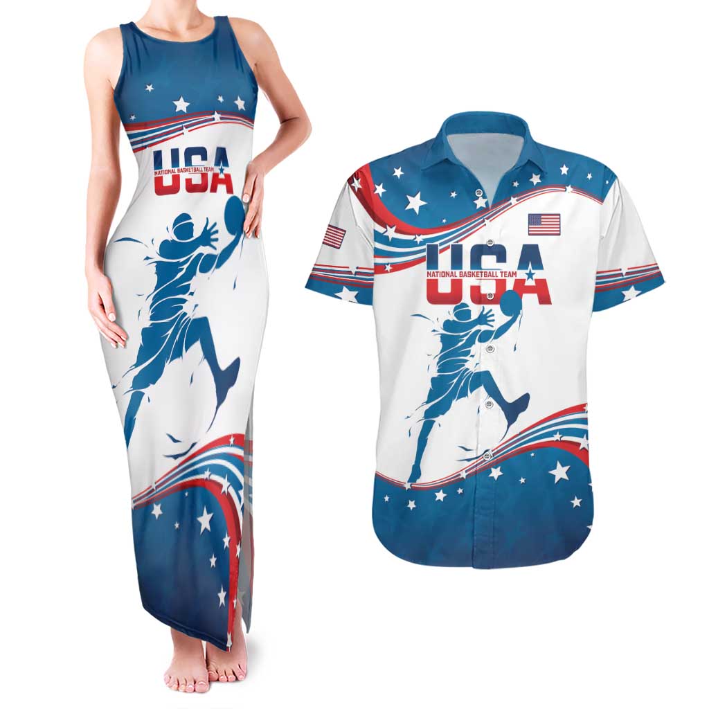 Custom USA Basketball Couples Matching Tank Maxi Dress and Hawaiian Shirt 2024 Go Dream Team Curve Style - Wonder Print Shop