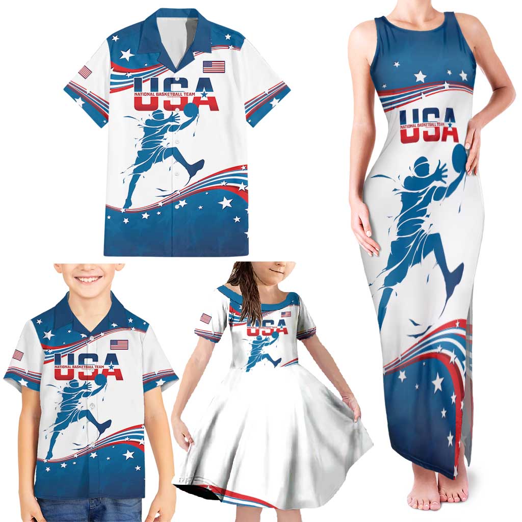 Custom USA Basketball Family Matching Tank Maxi Dress and Hawaiian Shirt 2024 Go Dream Team Curve Style - Wonder Print Shop