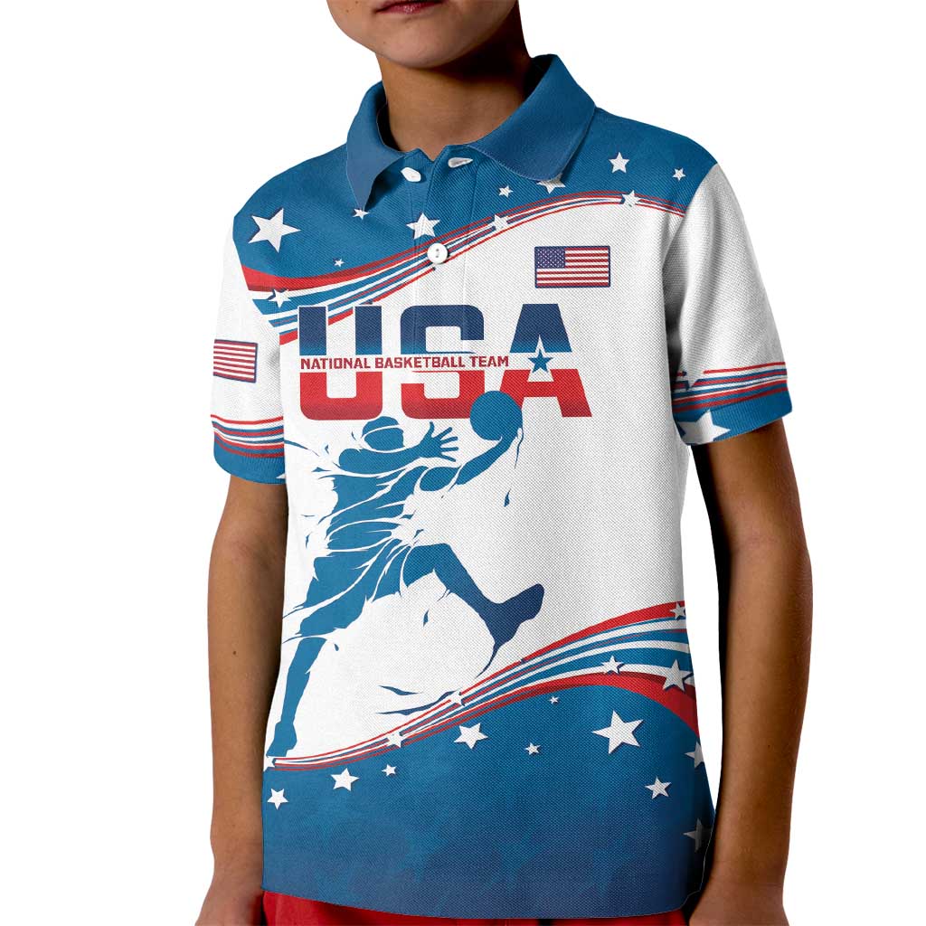 Custom USA Basketball Kid Polo Shirt 2024 Go Dream Team Curve Style - Wonder Print Shop