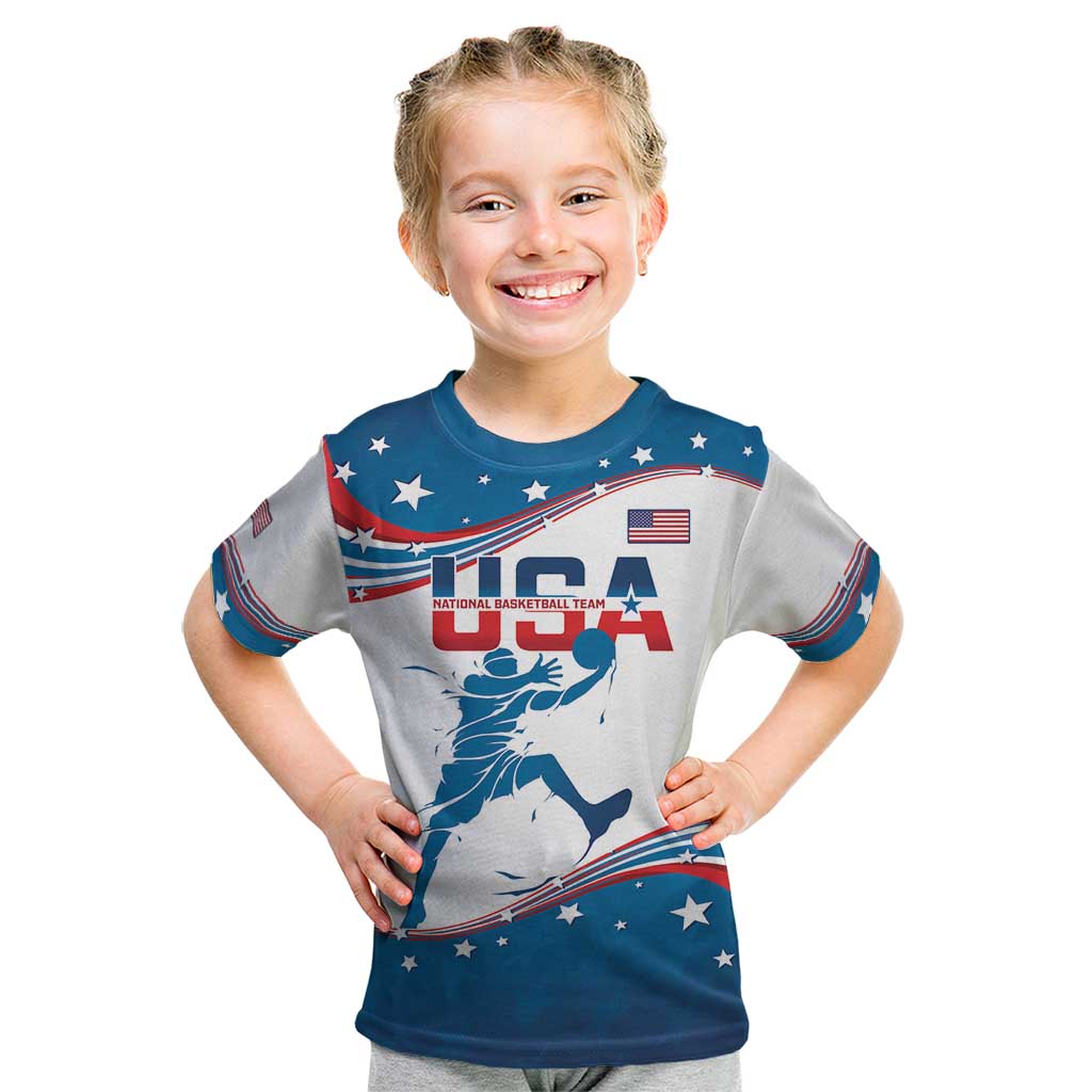 Custom USA Basketball Kid T Shirt 2024 Go Dream Team Curve Style - Wonder Print Shop