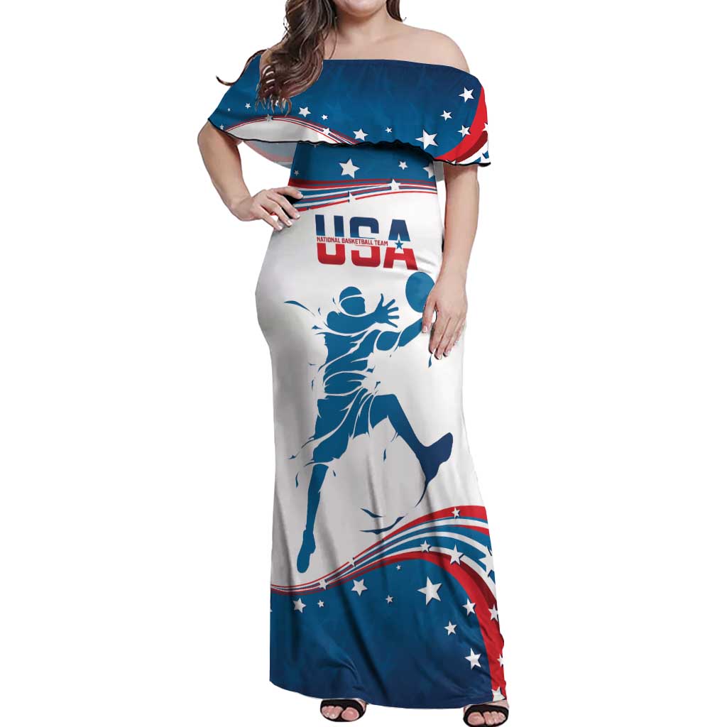 Custom USA Basketball Off Shoulder Maxi Dress 2024 Go Dream Team Curve Style - Wonder Print Shop