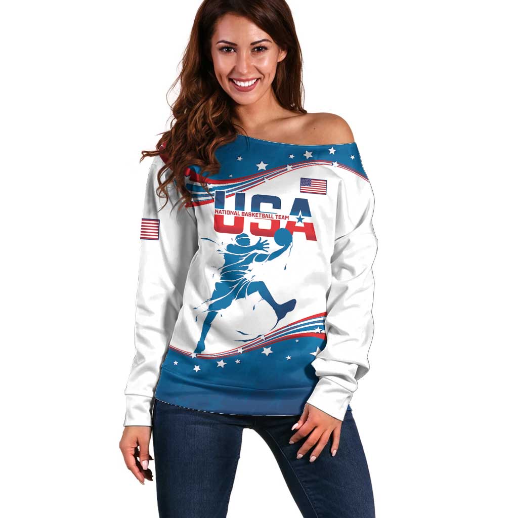 Custom USA Basketball Off Shoulder Sweater 2024 Go Dream Team Curve Style - Wonder Print Shop