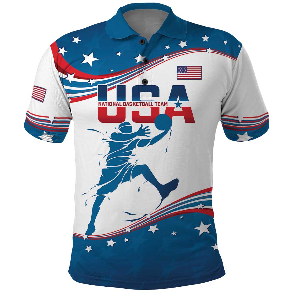 Custom USA Basketball Polo Shirt 2024 Go Dream Team Curve Style - Wonder Print Shop