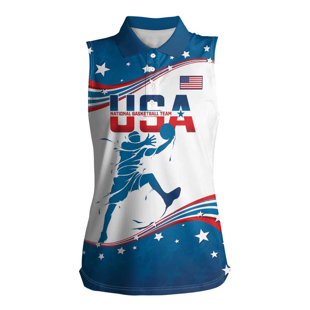 Custom USA Basketball Women Sleeveless Polo Shirt 2024 Go Dream Team Curve Style