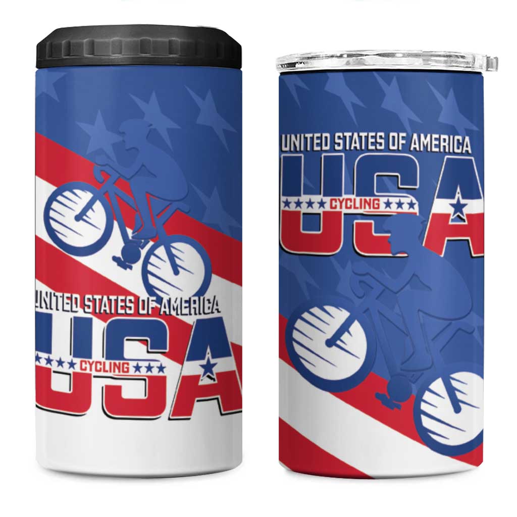 USA Cycling 4 in 1 Can Cooler Tumbler United States Bike Racing Lover - Wonder Print Shop