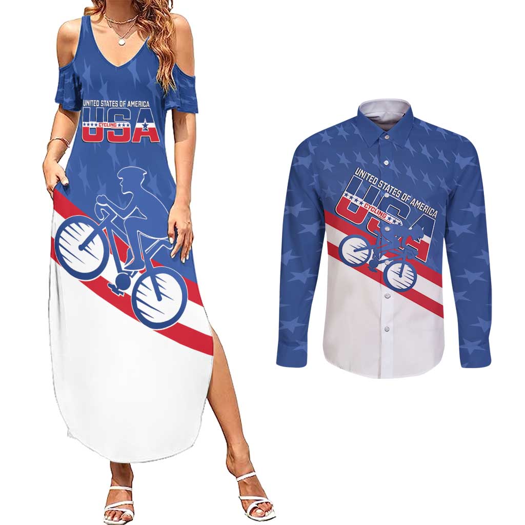 Personalized USA Cycling Couples Matching Summer Maxi Dress and Long Sleeve Button Shirt United States Bike Racing Lover - Wonder Print Shop