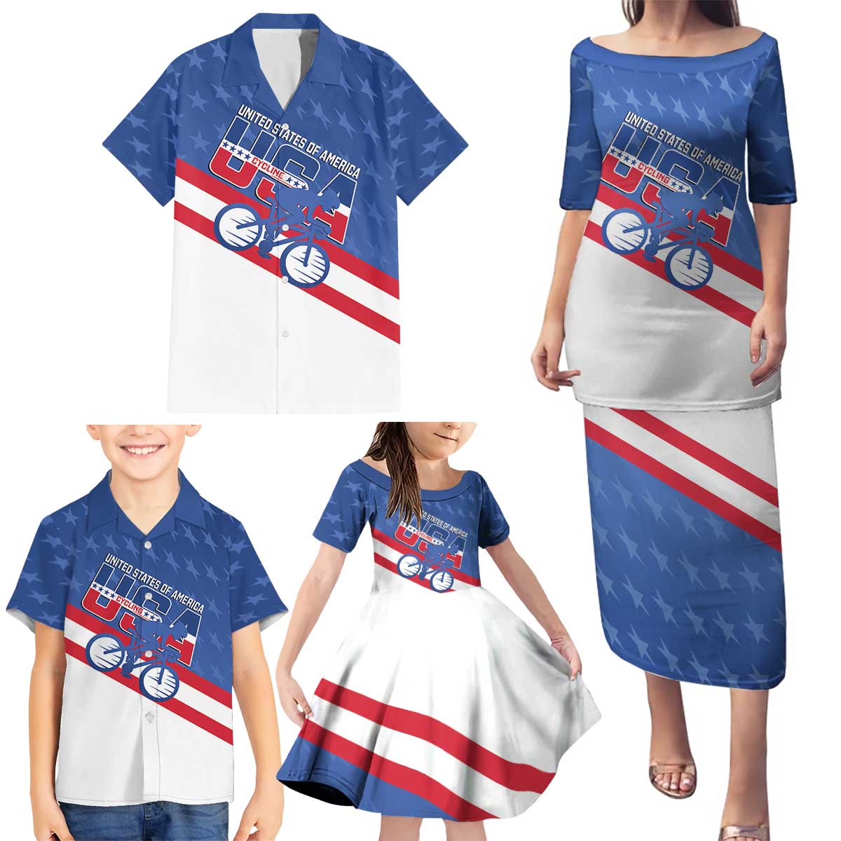 Personalized USA Cycling Family Matching Puletasi and Hawaiian Shirt United States Bike Racing Lover - Wonder Print Shop