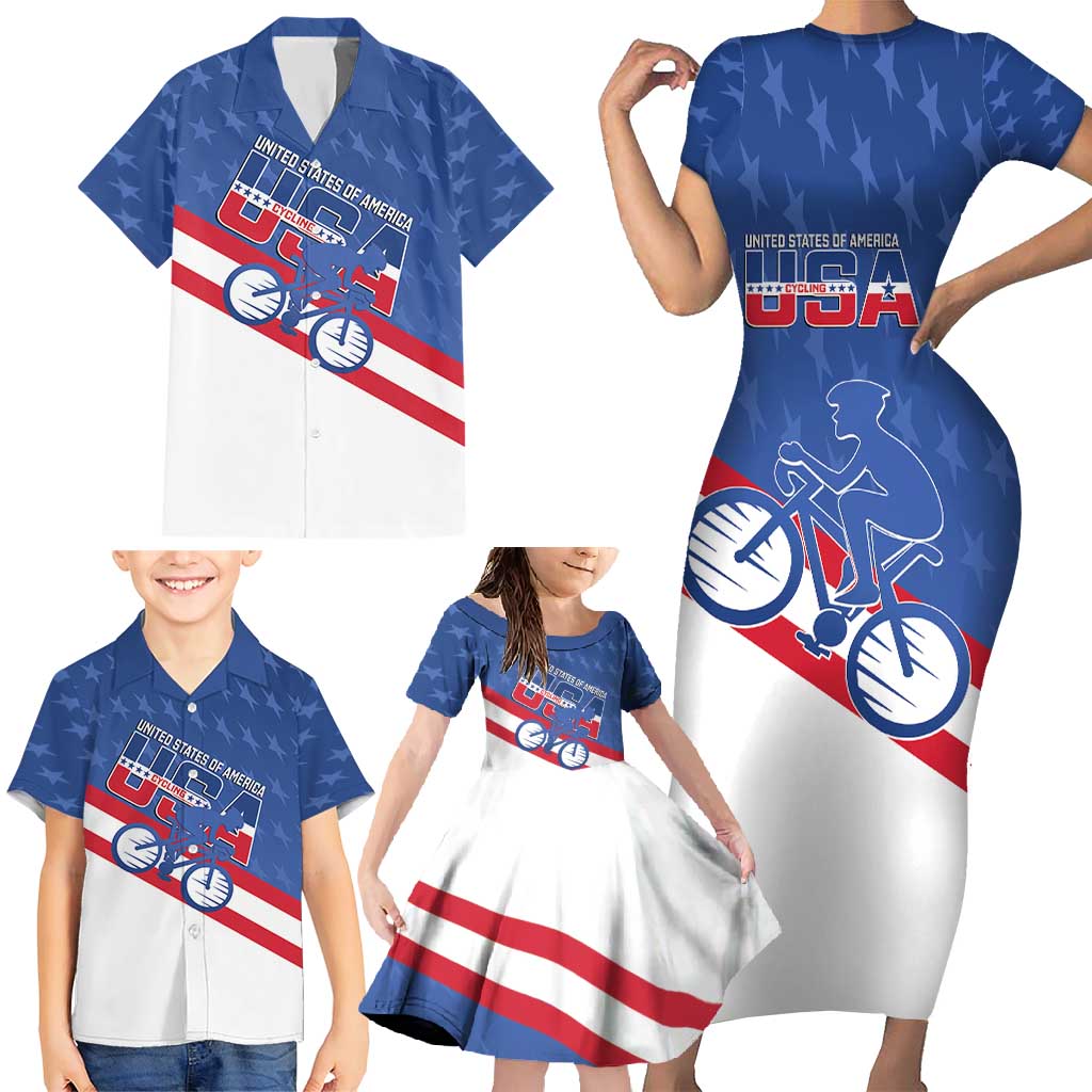 Personalized USA Cycling Family Matching Short Sleeve Bodycon Dress and Hawaiian Shirt United States Bike Racing Lover - Wonder Print Shop