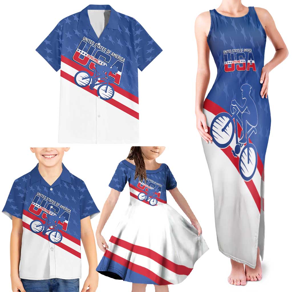 Personalized USA Cycling Family Matching Tank Maxi Dress and Hawaiian Shirt United States Bike Racing Lover - Wonder Print Shop