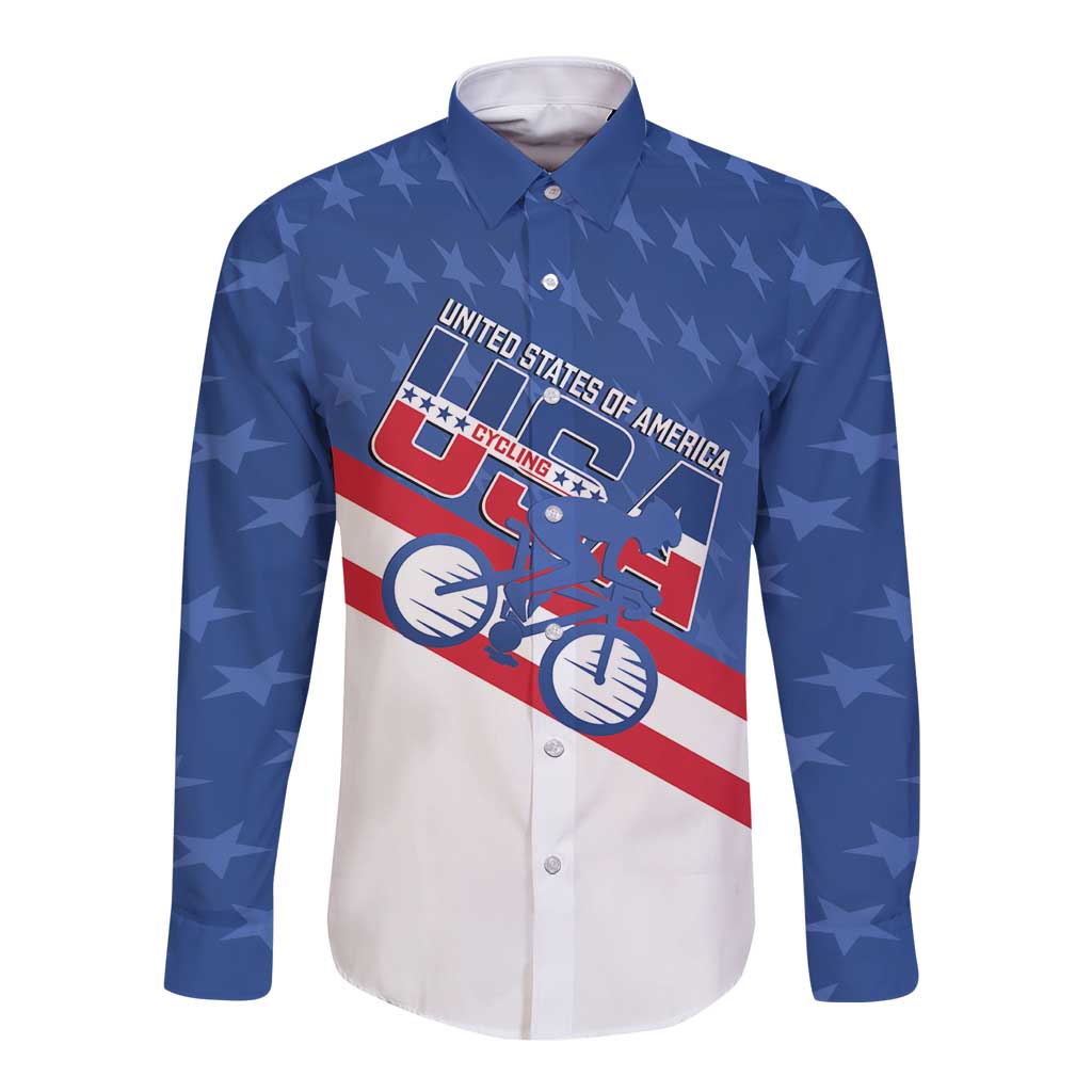 Personalized USA Cycling Long Sleeve Button Shirt United States Bike Racing Lover - Wonder Print Shop