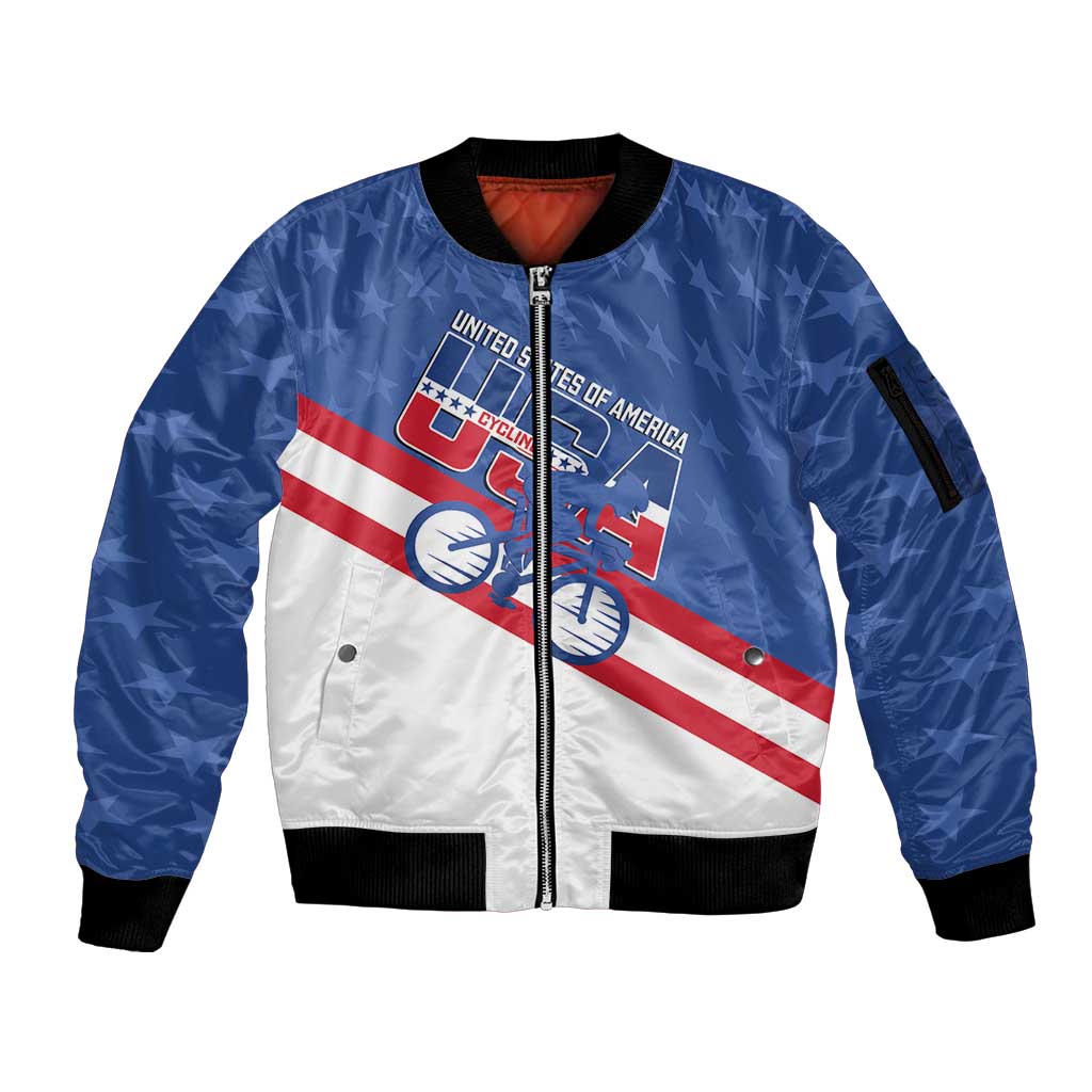 Personalized USA Cycling Sleeve Zip Bomber Jacket United States Bike Racing Lover