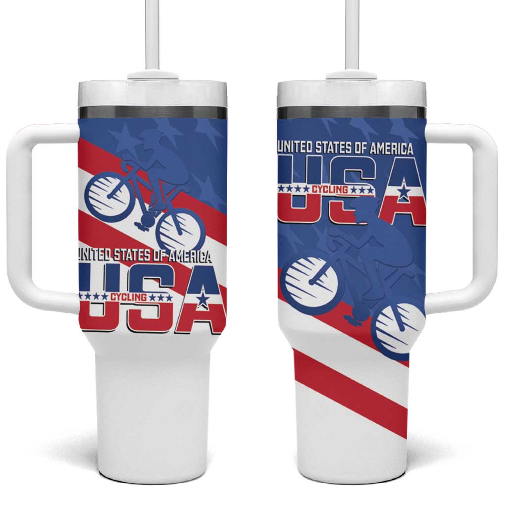 USA Cycling Tumbler With Handle United States Bike Racing Lover