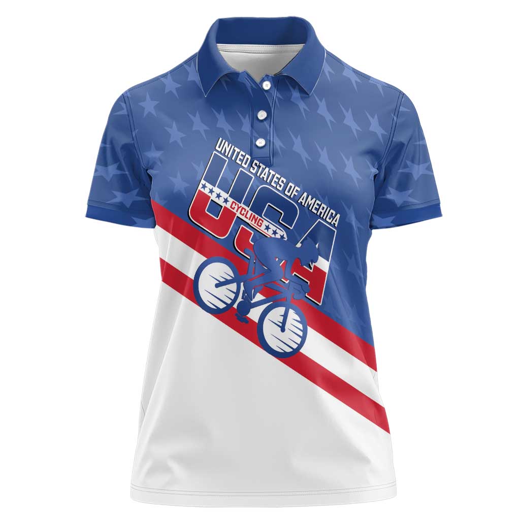 Personalized USA Cycling Women Polo Shirt United States Bike Racing Lover