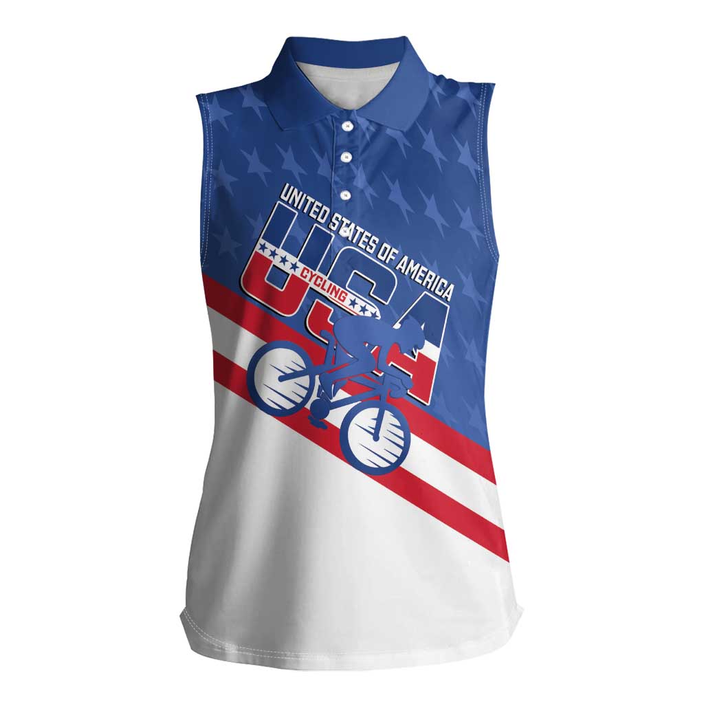 Personalized USA Cycling Women Sleeveless Polo Shirt United States Bike Racing Lover