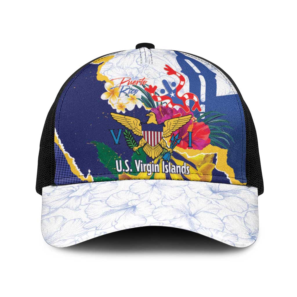 US Virgin Islands - Puerto Rico Day Baseball Net Cap Boricua Coqui Yellow-colored Eagle - Wonder Print Shop