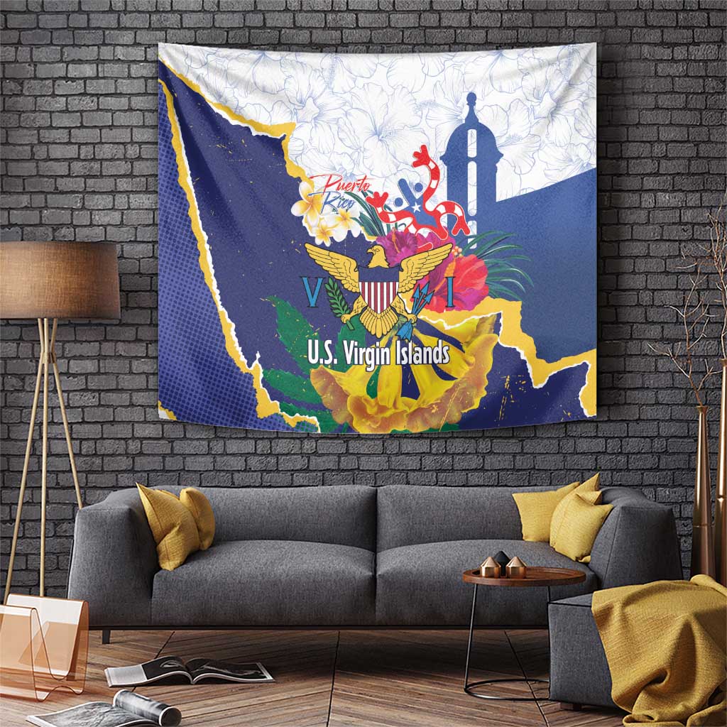 US Virgin Islands - Puerto Rico Day Tapestry Boricua Coqui Yellow-colored Eagle - Wonder Print Shop