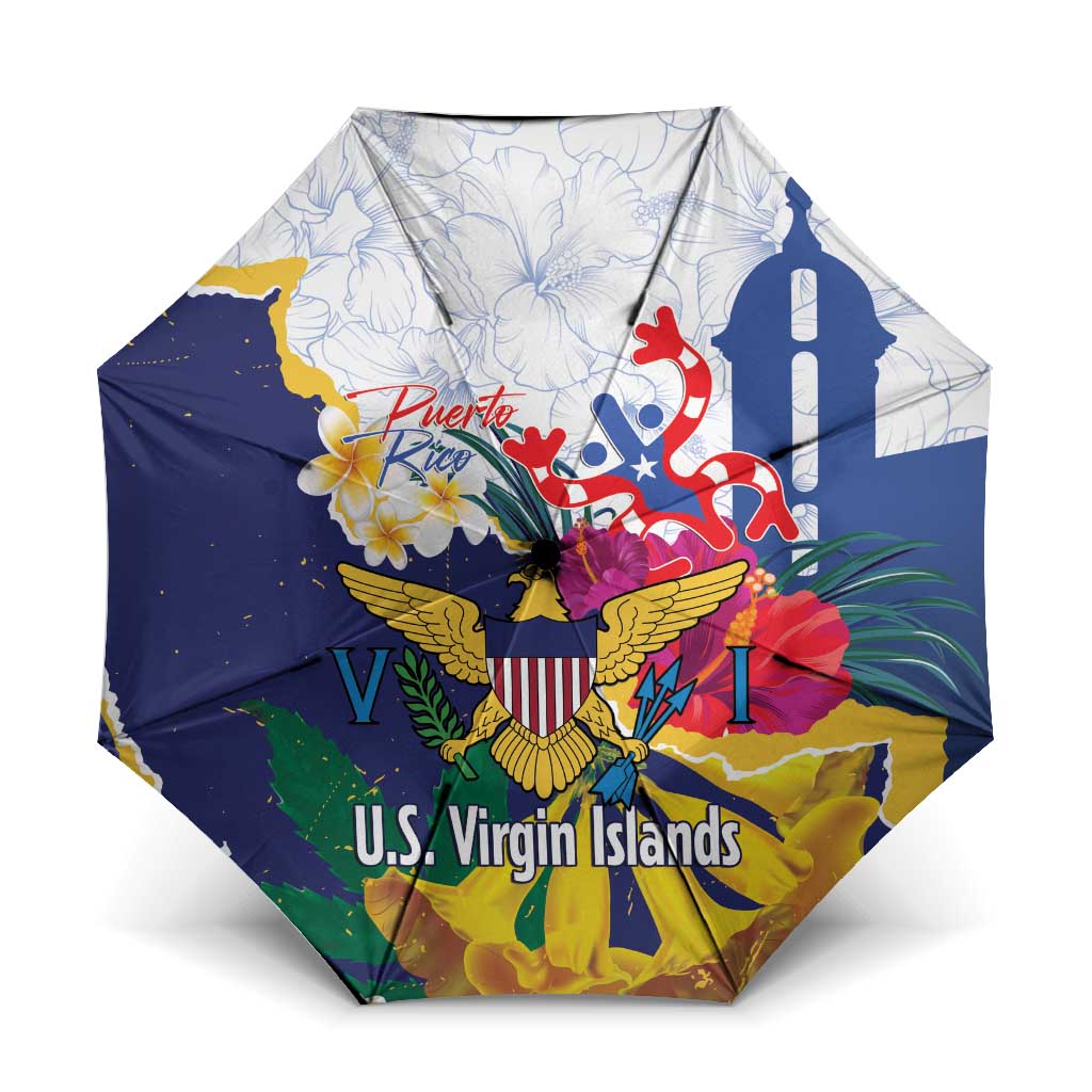 US Virgin Islands - Puerto Rico Day Umbrella Boricua Coqui Yellow-colored Eagle - Wonder Print Shop