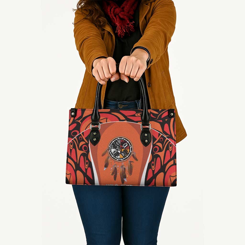 Personalized Orange Day Canada Leather Bag Honouring The Children Haida Pattern - Wonder Print Shop