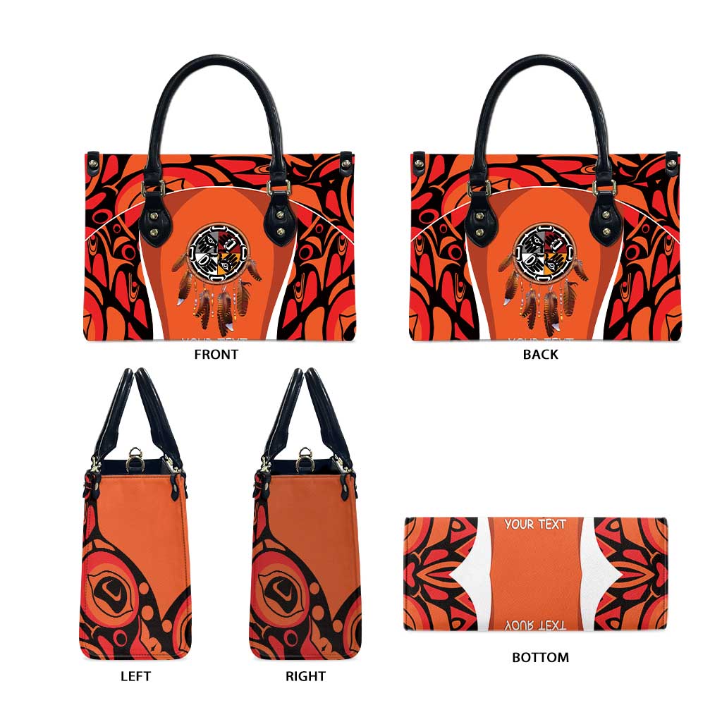 Personalized Orange Day Canada Leather Bag Honouring The Children Haida Pattern - Wonder Print Shop