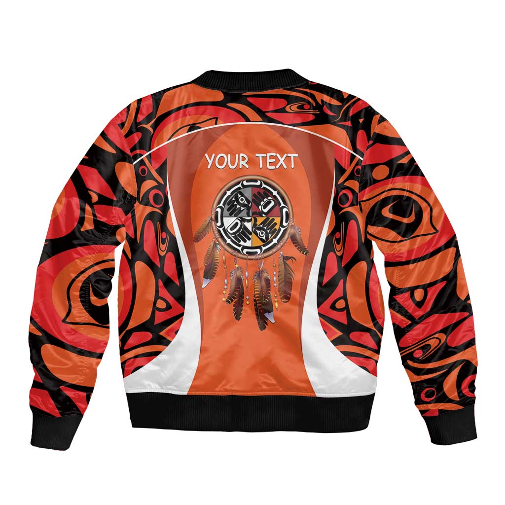 Personalized Orange Day Canada Sleeve Zip Bomber Jacket Honouring The Children Haida Pattern - Wonder Print Shop